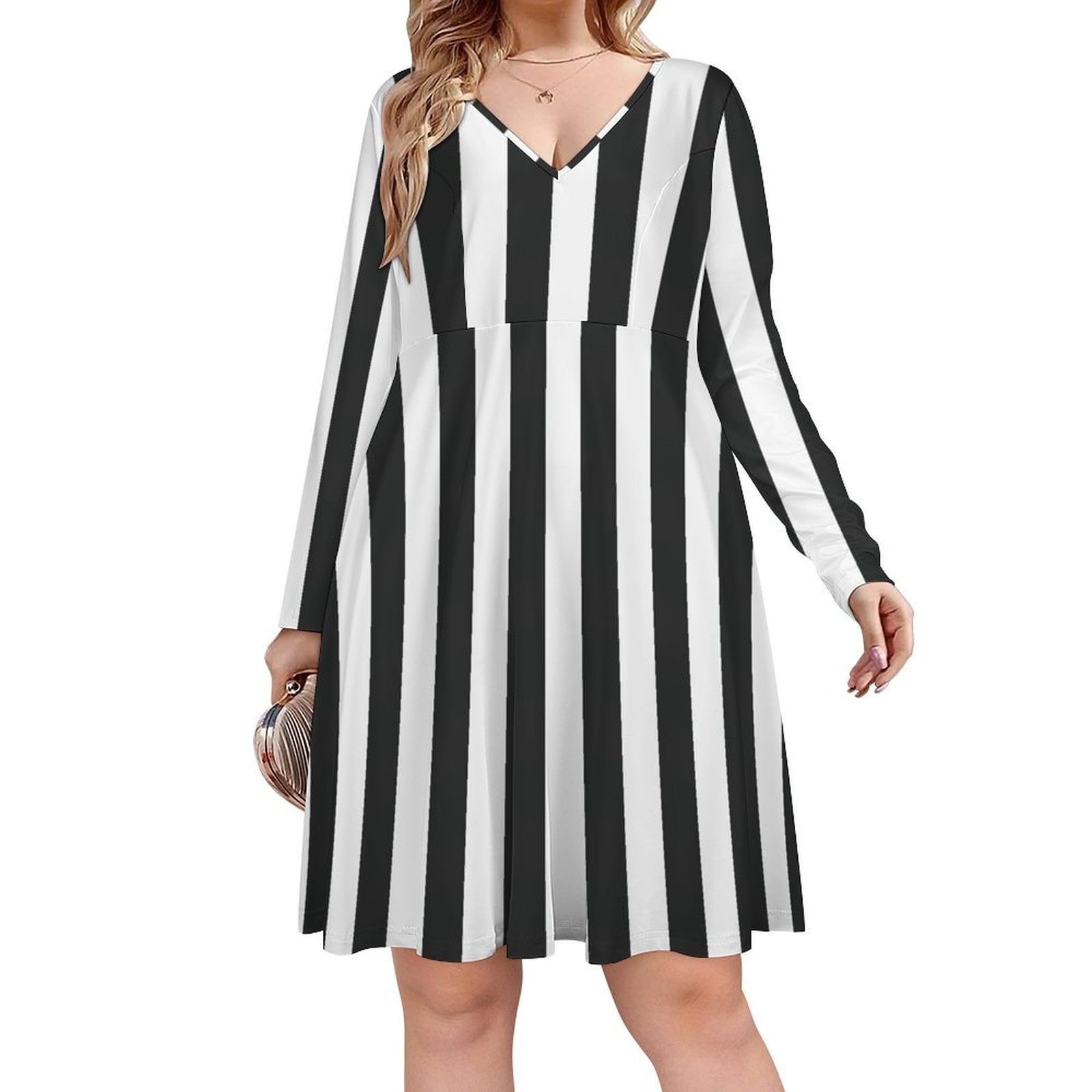 Aesthetic Grey And White Vertical Long Sleeve Dresses For Women Vintage ...