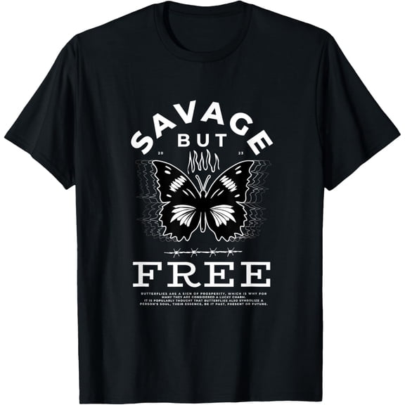 Aesthetic Grunge Savage But Free Aesthetic Goth T-Shirt men and women can wear, black, white, gifts