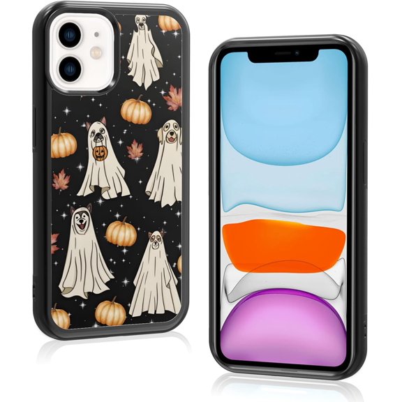 Aesthetic Halloween Dog Ghost Face Phone Case Compatible with iPhone 13 Mini Case 5.4 Inch, TPU Shockproof Protection Horror Fall Orange Pumpkin Funny Star Phone Case for Girl Women Cover