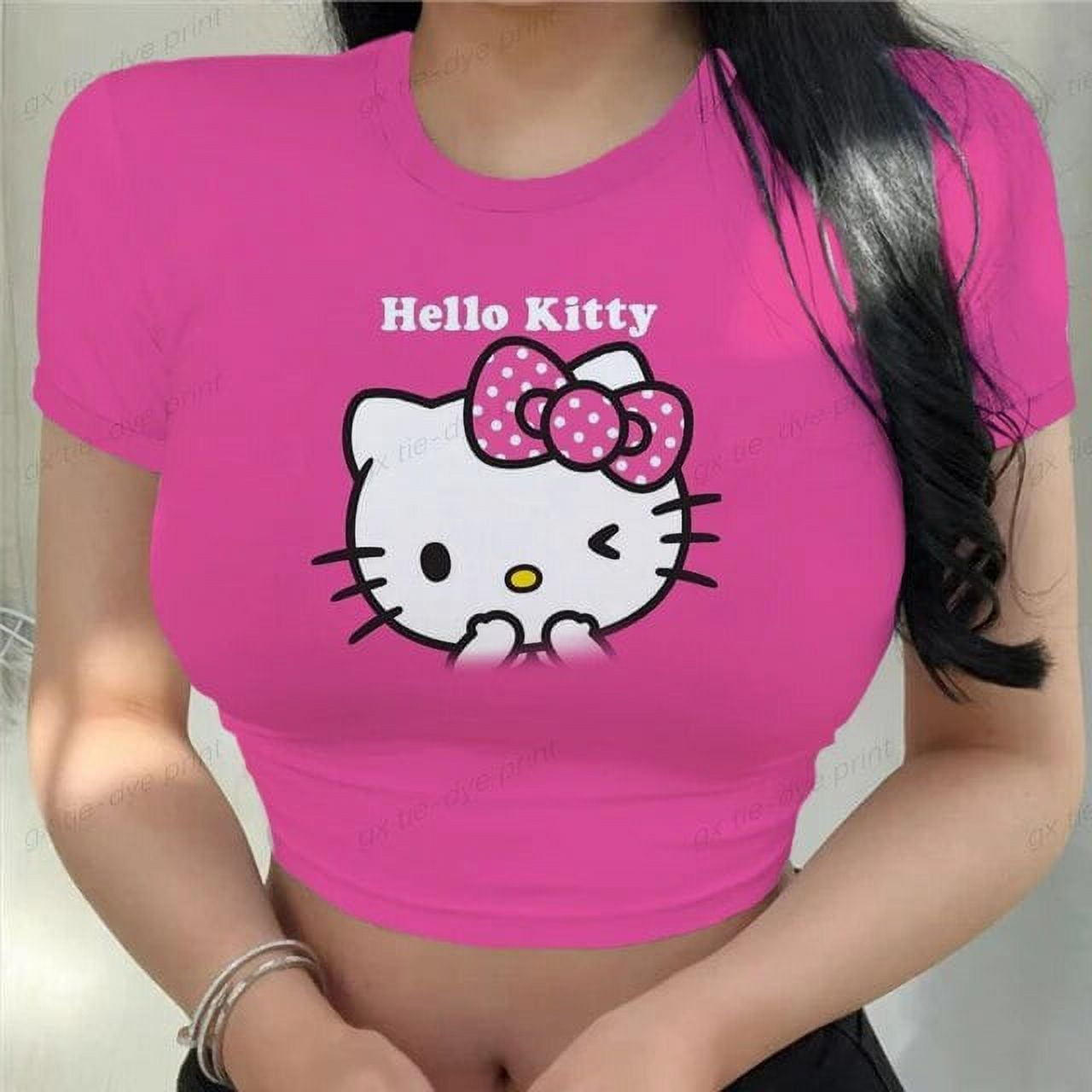 Aesthetic Hello Kitty print women T-shirt anime kawaii 90‘s crop tops Summer short sleeve Tees kpop streetwear y2k clothes lady