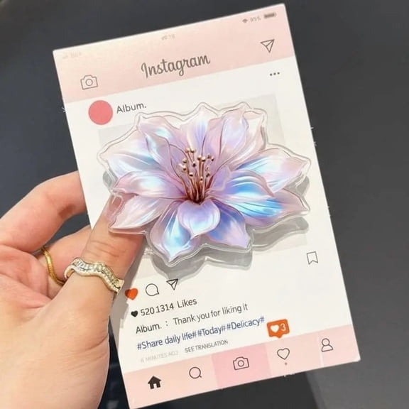 Aesthetic Iridescent Flower MagSafe Phone Grip Magnetic & Kickstand Cute Floral Phone Accessory