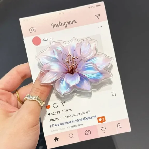 Aesthetic Iridescent Flower MagSafe Phone Grip Magnetic Pop Socket & Kickstand Cute Floral Phone Accessory