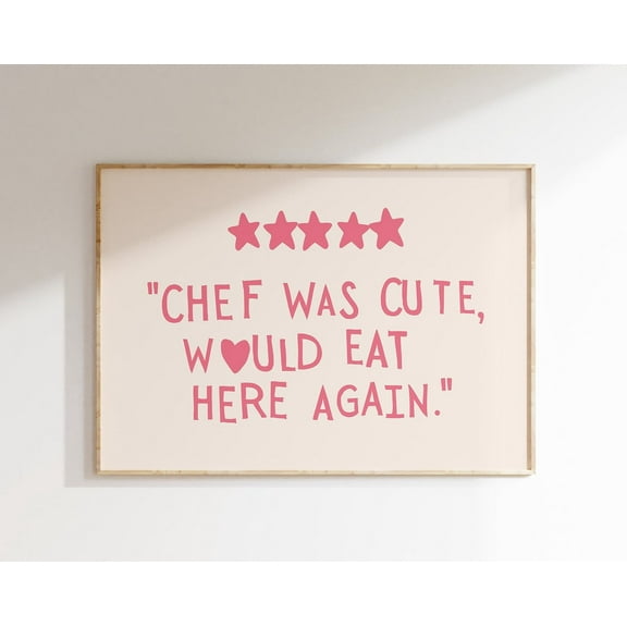 Aesthetic Kitchen Decor Cute Cooking Art Kitchen Wall Art Minimalist Heart Print Pink Chef Horizontal Print 1 Print Wall Art, Modern Wall Decor, 16x24 UNFRAMED