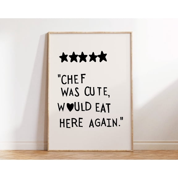 Aesthetic Kitchen Decor Cute Cooking Art Kitchen Wall Art Print Minimalist Heart Print Black Chef Art Print 1 Print Wall Art, Modern Wall Decor For Living Room, 8x12 UNFRAMED