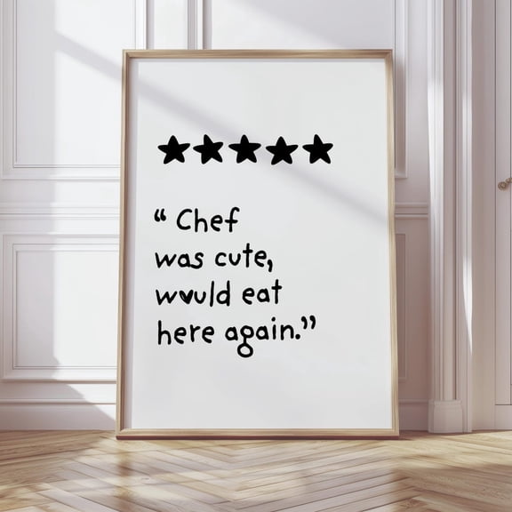 Aesthetic Kitchen Decor Cute Cooking Art Kitchen Wall Art Print Minimalist Heart Print Black Chef Art Print Ready In 5 Mins Home Decor #2143, Unframed Poster Size 8x12