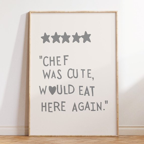 Aesthetic Kitchen Decor Cute Cooking Art Kitchen Wall Art Print Minimalist Heart Print Gray Chef Art Print NO FRAMED POSTER