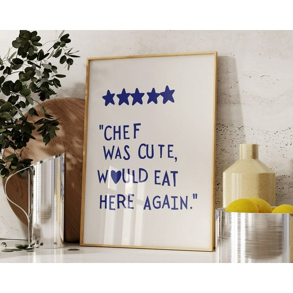 Aesthetic Kitchen Decor Cute Cooking Art Kitchen Wall Art Print Minimalist Heart Print Navy Chef Art Print 1 Print Wall Art, Modern Wall Decor, 8x12 UNFRAMED