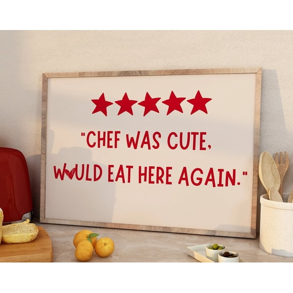 Aesthetic Kitchen Decor, Cute Cooking Art, Kitchen Wall Art Print, Minimalist Heart Print, Red Chef Was Cute Art, Hand Drawn Kitchen Print Wall Art, Modern Wall Decor, 8x12 UNFRAMED