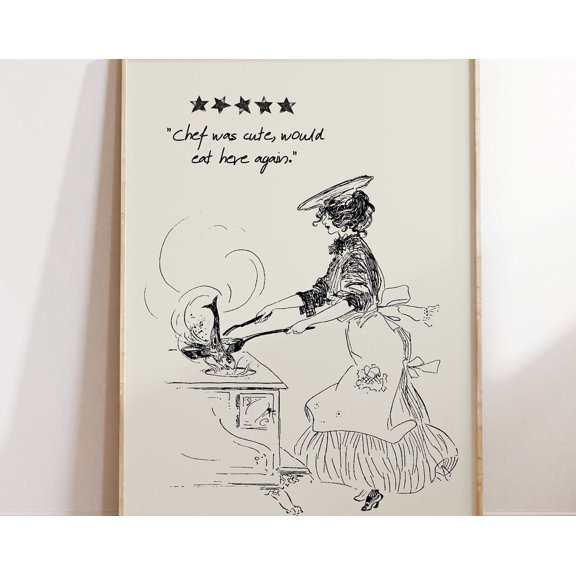Aesthetic Kitchen Decor Cute Cooking Art Kitchen Wall Art Print Vintage Woman In Kitchen Art Chef Was Cute Print 1 Print Wall Art, Modern Wall Decor, 16x24 UNFRAMED