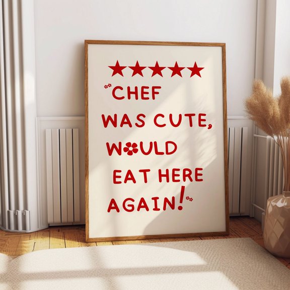 Aesthetic Kitchen Decor Cute Cooking Art Minimalist Flower Red Chef, Unframed Paper Poster 8x10in