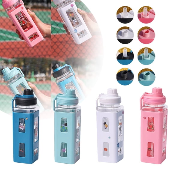 Aesthetic Leakproof Plastic Water Bottle with Cute Stickers, Large Sports Tumbler for Gym and School, Blue
