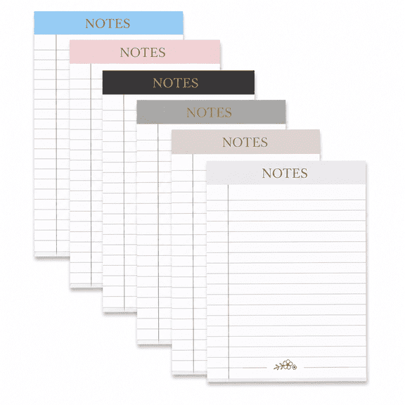 6 Pack Aesthetic Legal Pads 5" x 8", Minimalist Wide Ruled Notepads with Gold Foil Headers, Micro-Perforated Tear-Off Pages for Office Notes, Lists & Daily Planning