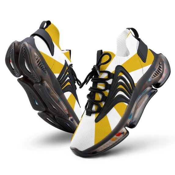 Aesthetic Lemon Yellow And White Sunburst Walking Shoes for Men Woman Lightweight Tennis Fashion Elastic Sports Shoes Cushion Basketball Shoes