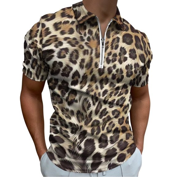 Aesthetic Leopard Men Zipper T-shirt Summer Casual Short Sleeve T-shirt Top
