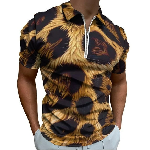 Aesthetic Leopard Print Men Zipper T-shirt Summer Casual Short Sleeve T-shirt Top
