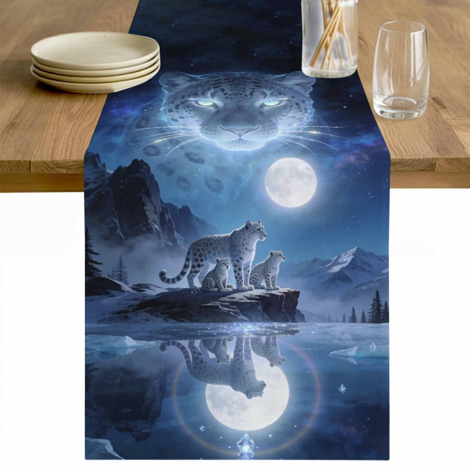 Aesthetic Leopard Table Runner - 36 Inch Long Black Mountains Moon ...