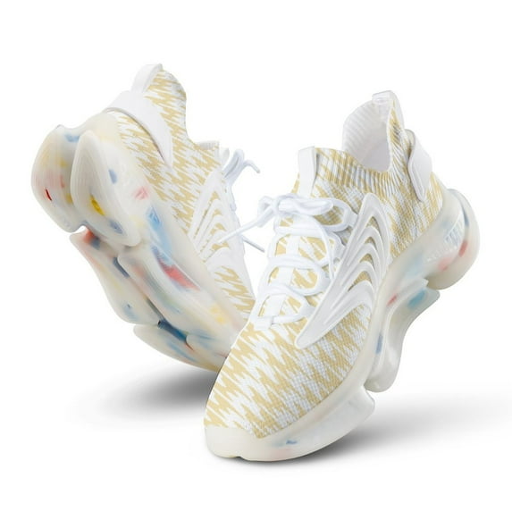 Aesthetic Light Ivory And White Ripple Walking Shoes for Men Woman Lightweight Tennis Fashion Elastic Sports Shoes Cushion Basketball Shoes