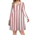 thumbnail image 1 of Aesthetic Light Pink And White Vertical Long Sleeve Dresses For Women Vintage Elegant Party Dress Oversized V-neck Dress S-8XL, 1 of 7