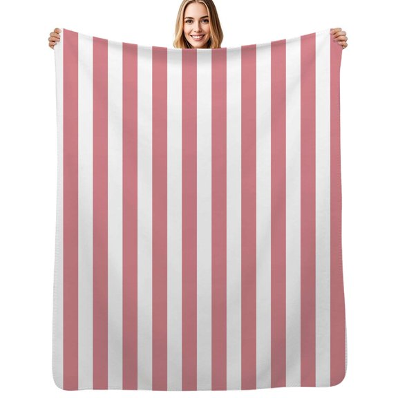 Aesthetic Light Pink and White Vertical Flannel Blanket Warm Soft Bedding Throws Winter Camping Chair Sofa Bed