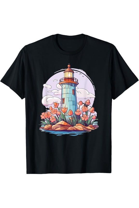 Aesthetic Lighthouse With Flowers I Lighthouse T-Shirt