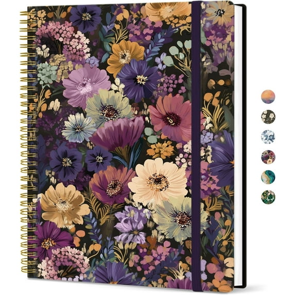 Ahot Aesthetic Lined Spiral Journal Notebook For Women, 8.5"x11" Cute Large Notebooks for Work & Note Taking, College Ruled Journaling Notebook for Writing, Plastic Cover,Midnight Bloom