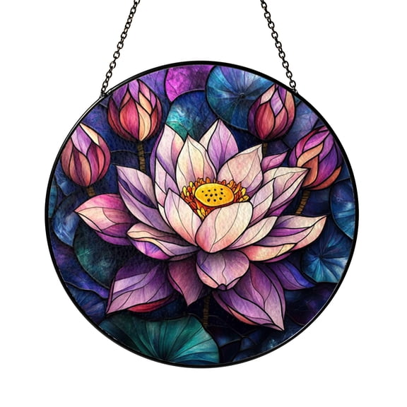 Aesthetic Lotus Flower Stained Glass Suncatcher For Window Decor, Imaginary Celestial Art Hanging For Yoga Fans, Decorative Harmony Room Ornament, Unique Indoor Present For Artwork Lovers