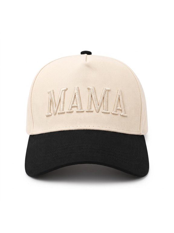 Aesthetic MAMA Embroidered Two-Tone Baseball Cap - Minimalist Cream and Black Neutral Trucker Hat for Women, Trendy Everyday Mom Gift