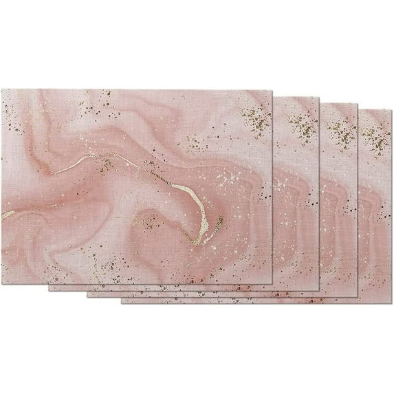 Aesthetic Marble Placemat Non-Slip Cotton Linen Washable Place Mats Pink Gold Glitter Splatter for Dining Table Kitchen Heat Resistant Table Mats, Set of 4