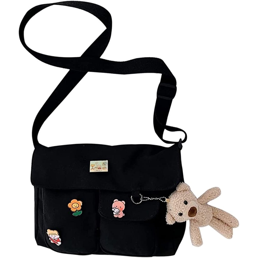  Kawaii Messenger Bag Cute Crossbody Bag Kawaii Aesthetic Shoulder  Bag for Women Nylon Flap Messenger Bag with Plush Stickers Cute Japanese Bag  : Clothing, Shoes & Jewelry