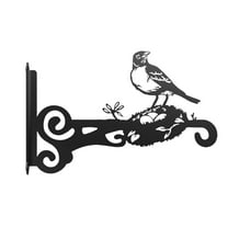 Metal Hanger Indoor/Outdoor - 10 Inch Decorative Hanging Hook with Bird Pattern - Rustproof Wall Bracket for Plants, Bird Feeders, Wind Chimes & Lanterns (Set of 2, Black)