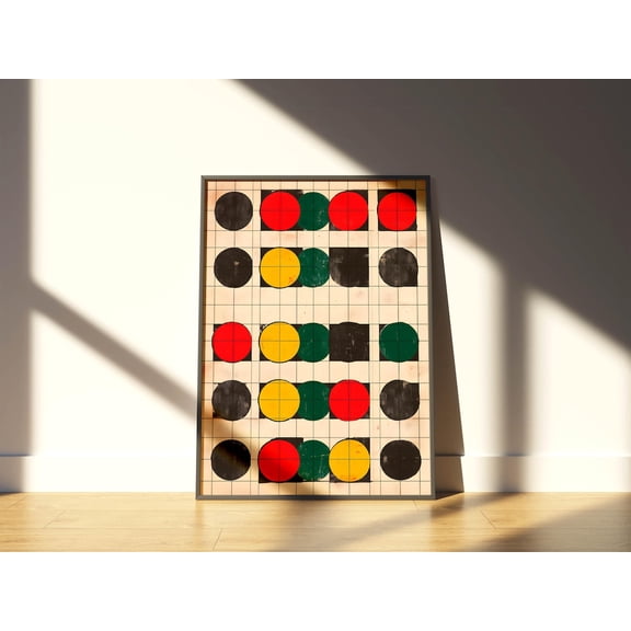 Aesthetic Mid Century Modern Wall Art Geometric Grid Print with Retro Circles for Maximalist Decor Retro MCM Wall Art