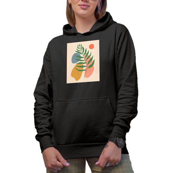Aesthetic Minimalism Boho Botanical Art or Design Merch Gift, Black Hooded Sweatshirt or Hoodie, XL