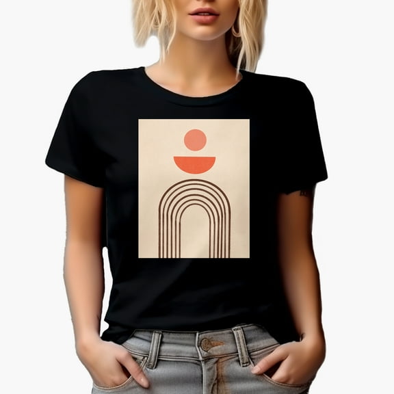 Aesthetic Minimalism Boho Geometric Rainbow Art or Design Merch Gift, Black T-Shirt, Large