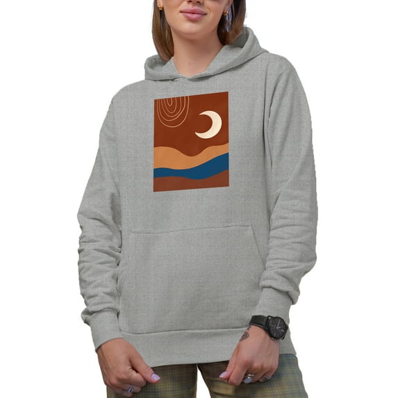 Aesthetic Minimalism Boho Moon Art Merch Gift, Heather Grey Hooded Sweatshirt or Hoodie, XL