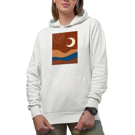 Aesthetic Minimalism Boho Moon Art Merch Gift, White Hooded Sweatshirt or Hoodie, Small