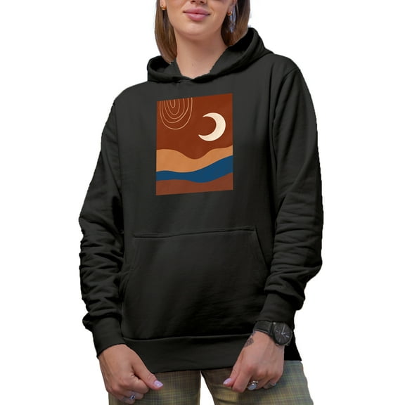 Aesthetic Minimalism Boho Moon Art or Design Merch Gift, Black Hooded Sweatshirt or Hoodie, Small