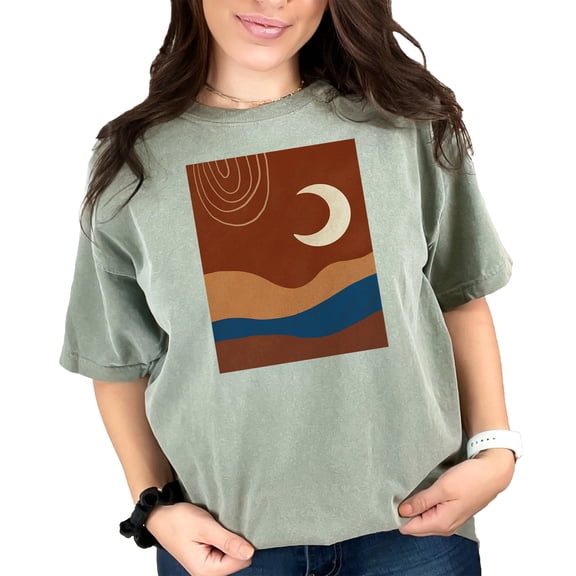 Aesthetic Minimalism Boho Moon Art or Design, Moss Comfort Colors T-Shirt, XL