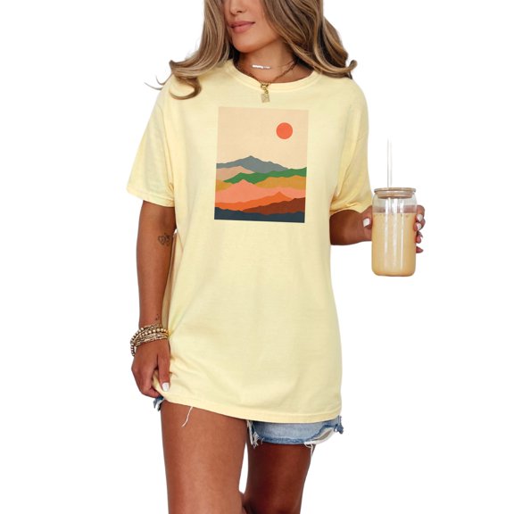 Aesthetic Minimalism Boho Mountain Landscape Art, Butter Comfort Colors T-Shirt, Medium