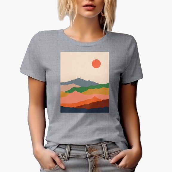 Aesthetic Minimalism Boho Mountain Landscape Art Merch Gift, Heather Grey T-Shirt, Small