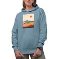 thumbnail image 1 of Aesthetic Minimalism Boho Mountain Landscape Art Merch Gift, Light Blue Hooded Sweatshirt or Hoodie, Small, 1 of 5