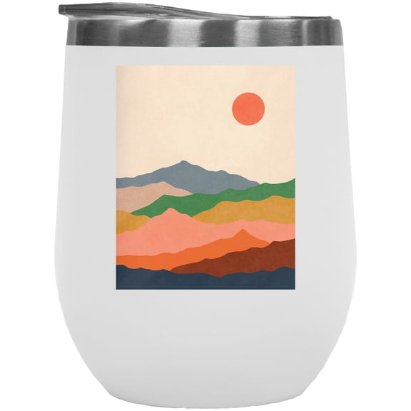 Aesthetic Minimalism Boho Mountain Landscape Art Merch Gift, White 12oz Wine Tumbler