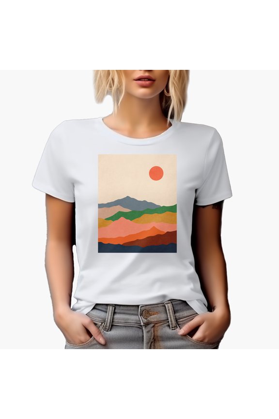 Aesthetic Minimalism Boho Mountain Landscape Art Merch Gift, White T-Shirt, Small