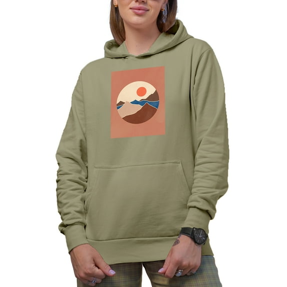Aesthetic Minimalism Boho Mountain & Sun Art Merch Gift, Sand Hooded Sweatshirt or Hoodie, 2XL
