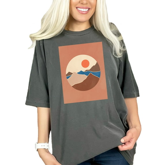 Aesthetic Minimalism Boho Mountain & Sun Art or Design, Pepper Comfort Colors T-Shirt, 2XL