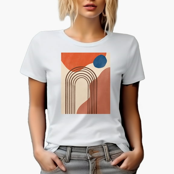 Aesthetic Minimalism Boho Rainbow Art Merch Gift, White T-Shirt, Small