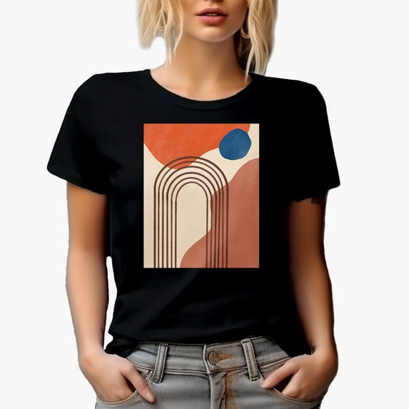 Aesthetic Minimalism Boho Rainbow Art or Design Merch Gift, Black T-Shirt, Small