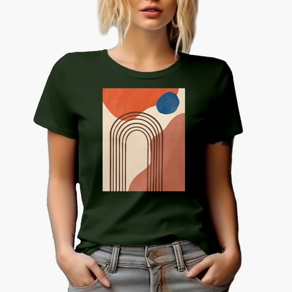 Aesthetic Minimalism Boho Rainbow Art or Design Merch Gift, Military Green T-Shirt, 2XL