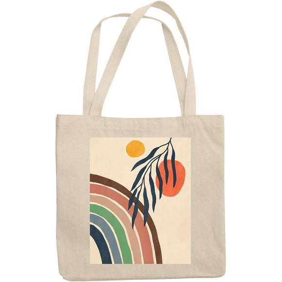 Aesthetic Minimalism Boho Rainbow & Sun Art Merch Gift, 12oz Canvas Tote Bag
