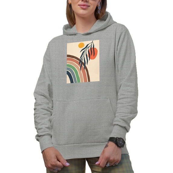 Aesthetic Minimalism Boho Rainbow & Sun Art Merch Gift, Heather Grey Hooded Sweatshirt or Hoodie, 3XL