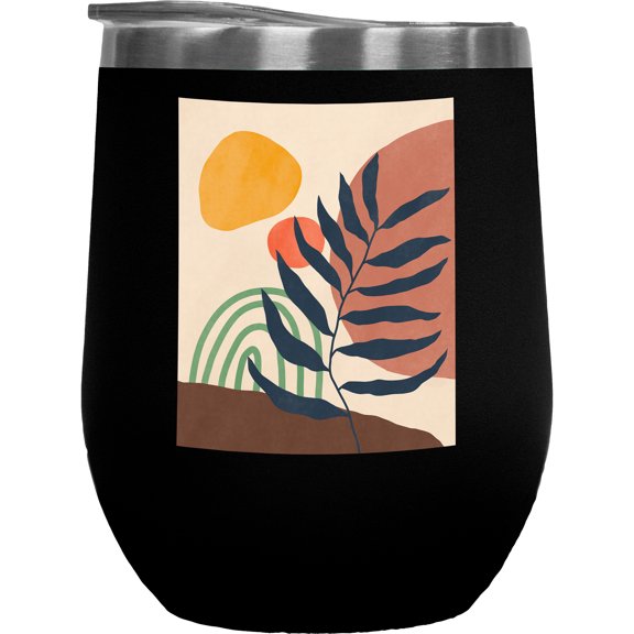Aesthetic Minimalism Boho Rainbow, Sun & Botanical Art or Design Merch Gift, Black 12oz Wine Tumbler